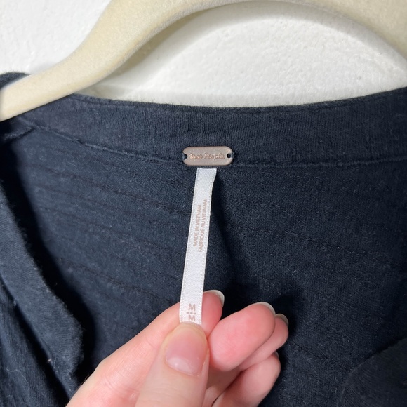 Free People | Black Blouse Fever Dream Split Neck Top Ruffle Medium - Picture 5 of 12